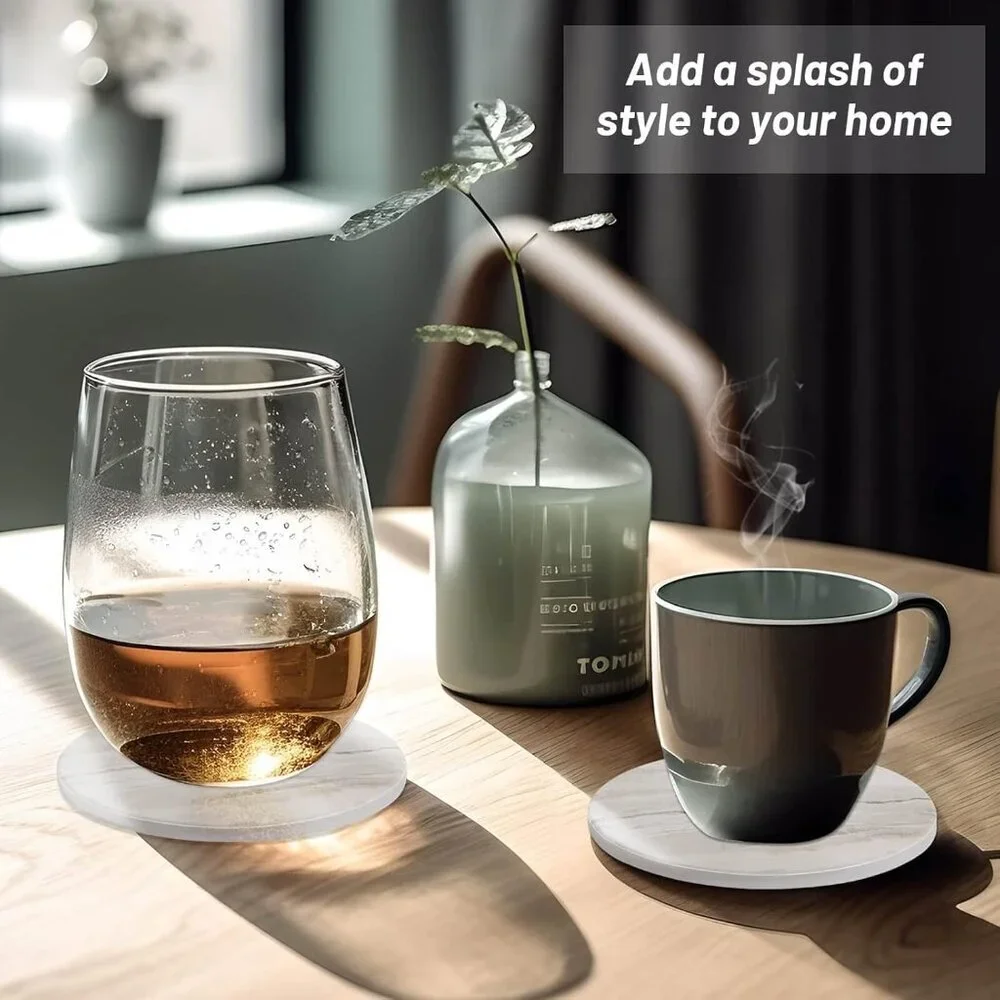 Coasters Set of 10, Absorbent Drink Coasters with Holder, Marble Style Ceramic C